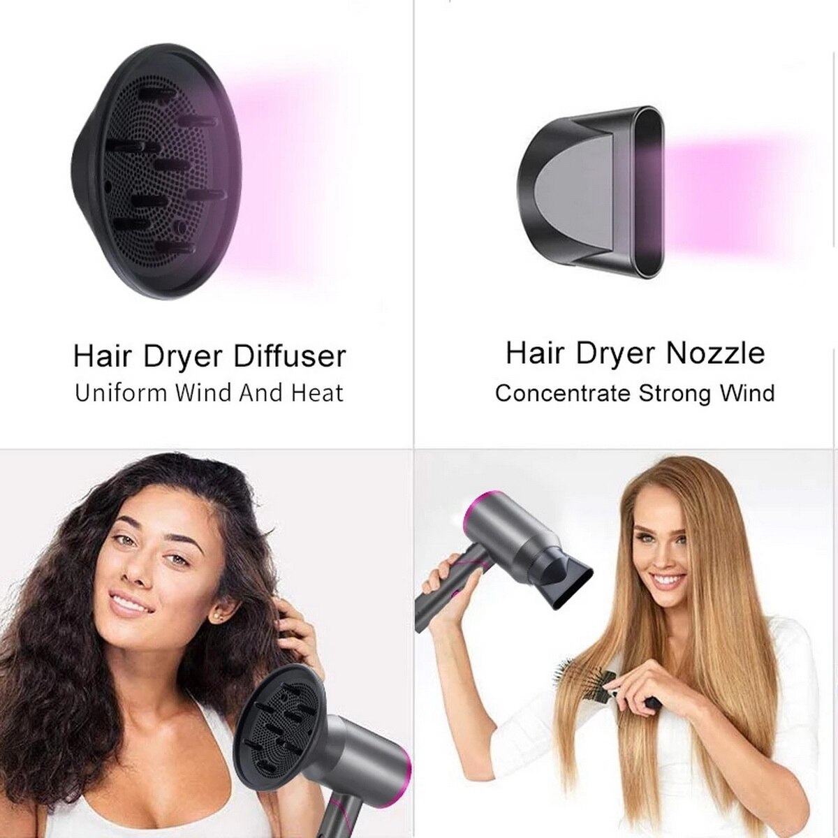 Ionic Hair Dryer 1800W Portable Lightweight Blow Fast Drying with Diffuser and Concentrator Nozzle for Home & Travel Dryer