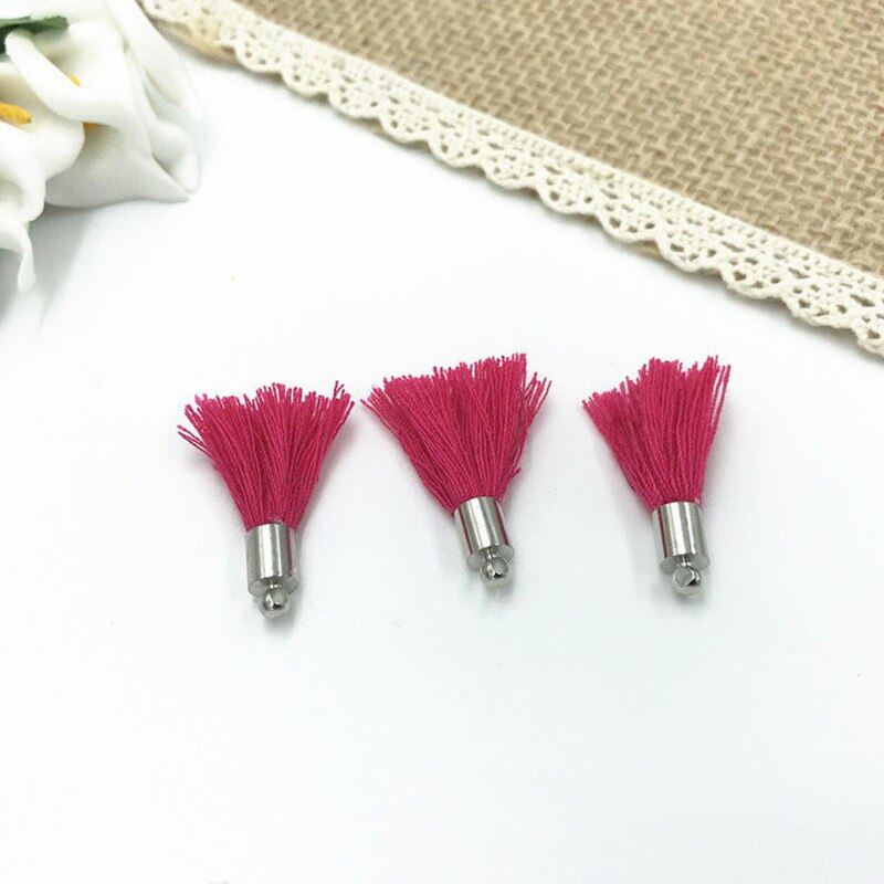 Diy 40 st mini bomullstråd metall hatt tofs hänge hantverk nyckelring dekoration 25mm: Ros röd -40 st