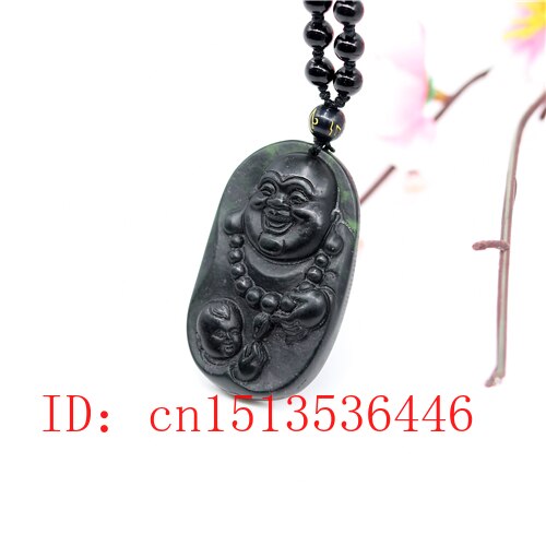 Chinesische Schwarz Grün Jade Maitreya Buddha Anhänger Natürliche Hand Carving Halskette Amulett Glück Männer zur Seite fahren Kette