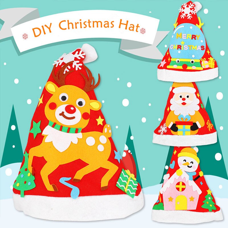 Gorro de Navidad hecho a mano para niños, gorros de Papá Noel no tejidos, juguetes artesanales, para jardín de infantes, Kits de materiales creativos para niños