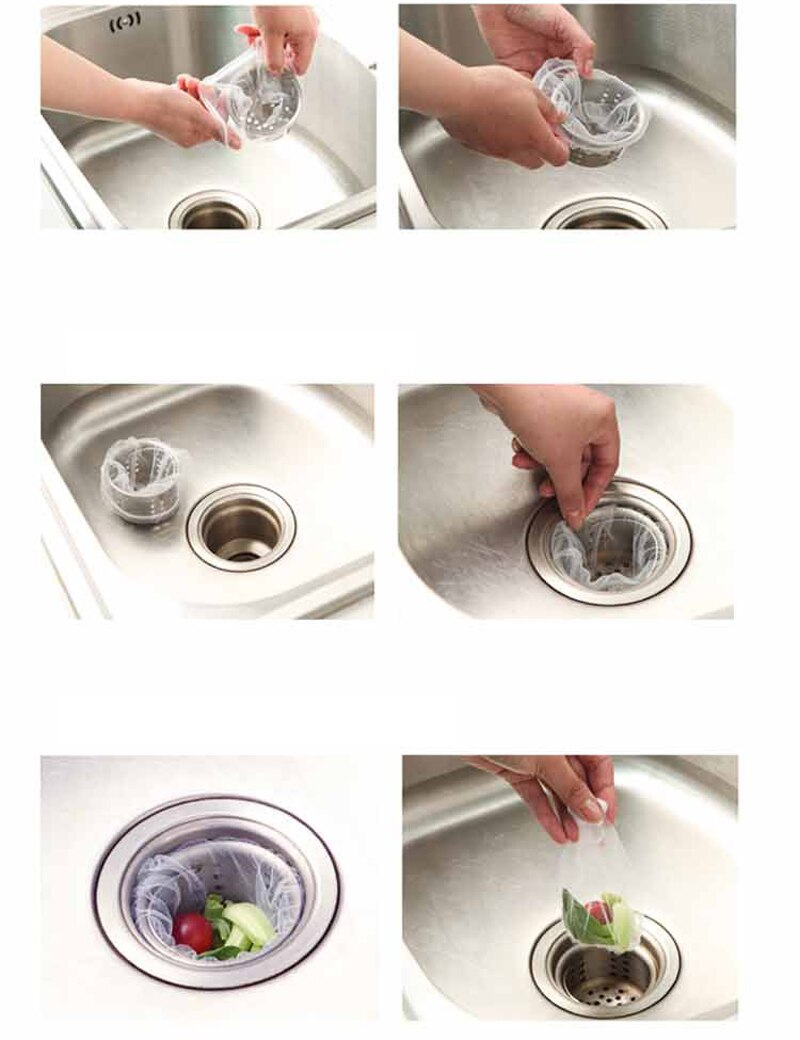 100Pcs Riool Water Filter Wegwerp Gootsteen Zeef Tas Douche Sink Haar Vuilnis Opslag Netje Voor Thuis Restaurant