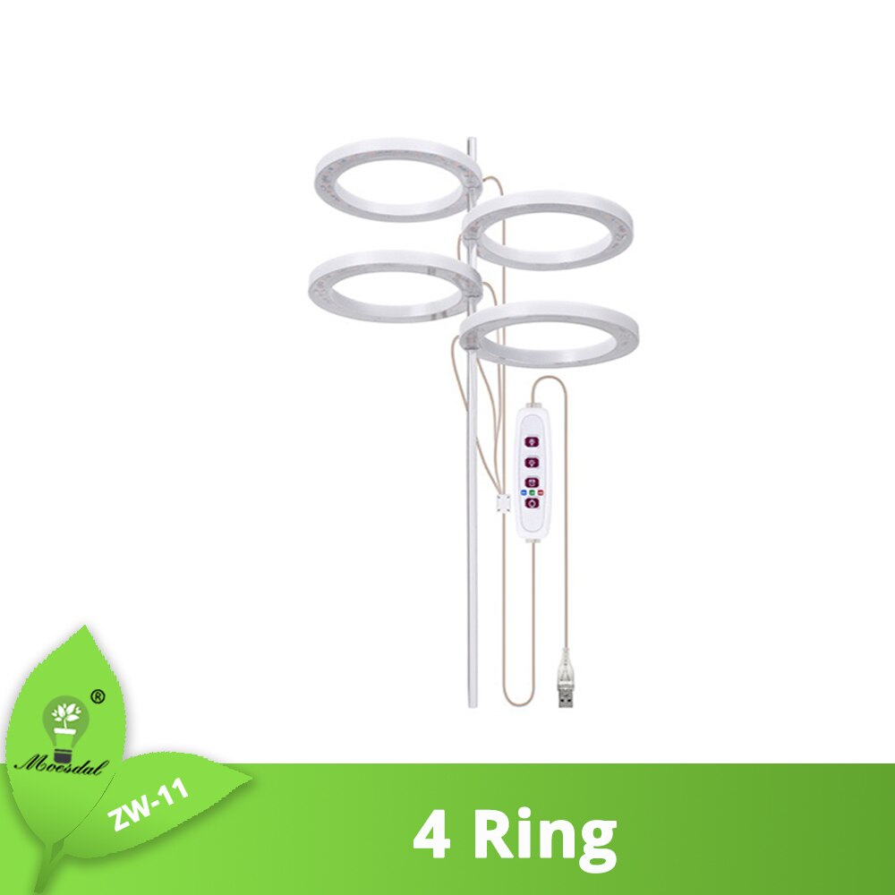 Luz LED anular para plantas, luz de crecimiento pequeño, atenuación de sincronización USB, adecuada para plantas de interior, luz suculenta para peceras: 4 Ring / Red Blue light
