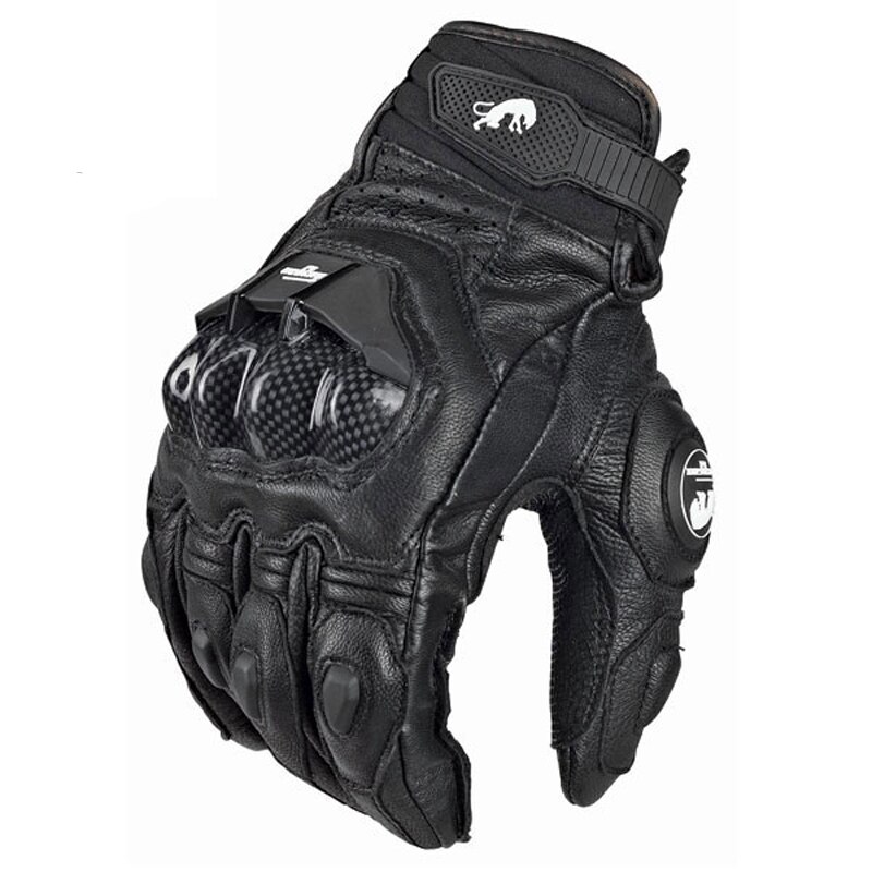 Leather Motorcycle Gloves Protective Armor Short Gloves M/L/XL Full Finger Hole for Riding Sports Stylish: leather black / XL