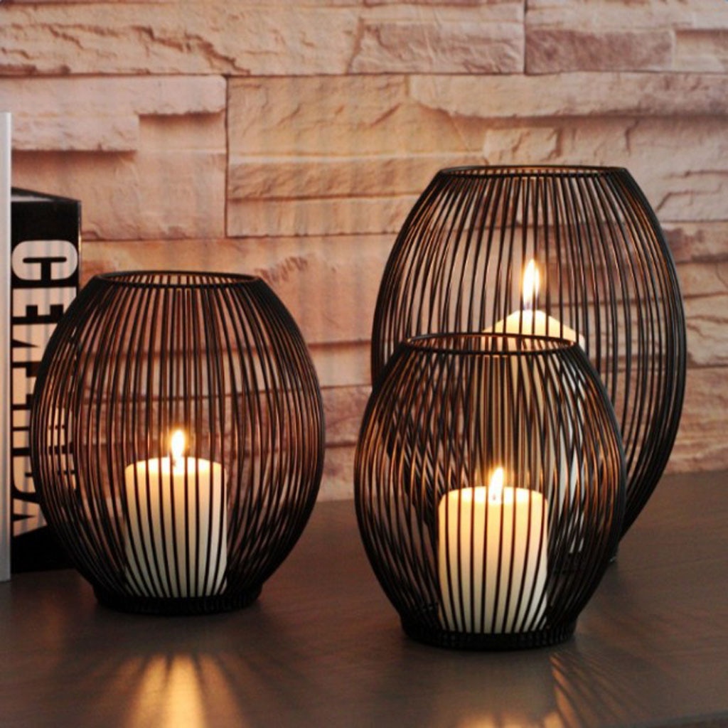 Fer creux lanterne ombre bougie porte-Cage chandelier décor à la maison pièce maîtresse