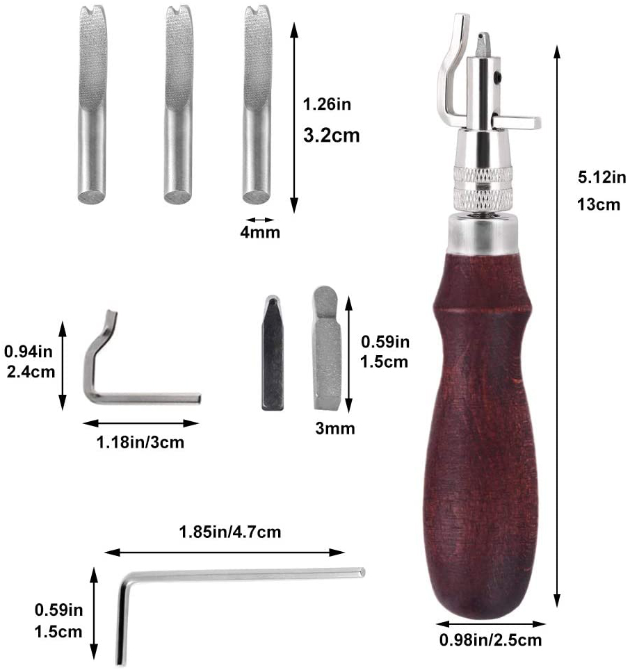 Herramienta de Groover de cuero, herramientas de corte para tallado de cuero, costura ajustable, dobladillo, biselador de bordes