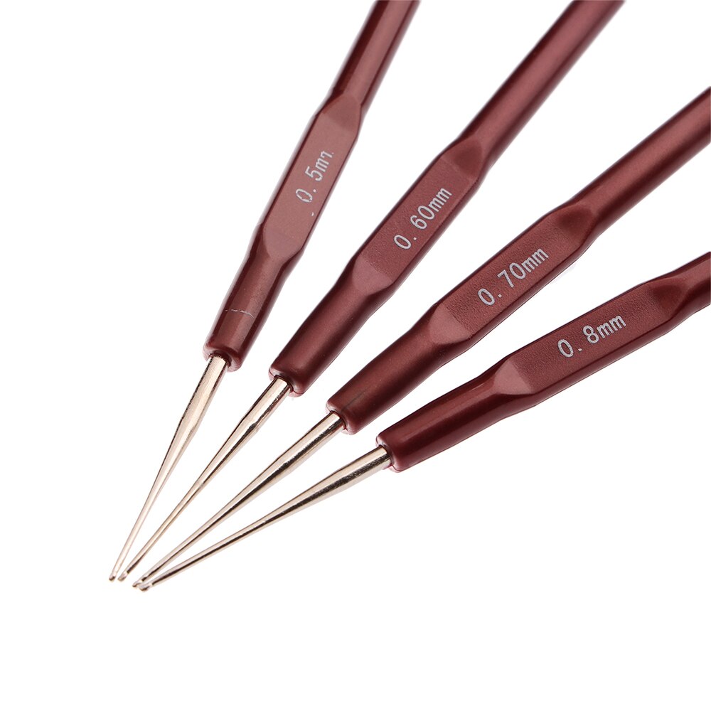 4 Pcs/Lot Hook Needle Crochet Micro Hook For Making Braiding Dreadlock Hair Tools 0.5Mm 0.6Mm 0.7Mm 0.8Mm Smooth Handle
