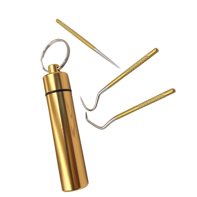 Juego de hilo Dental de Metal de acero inoxidable para limpieza Oral, artefacto portátil colgante, tubo de palillo de dientes, hilo Dental más fuerte, 1 Juego: Plata