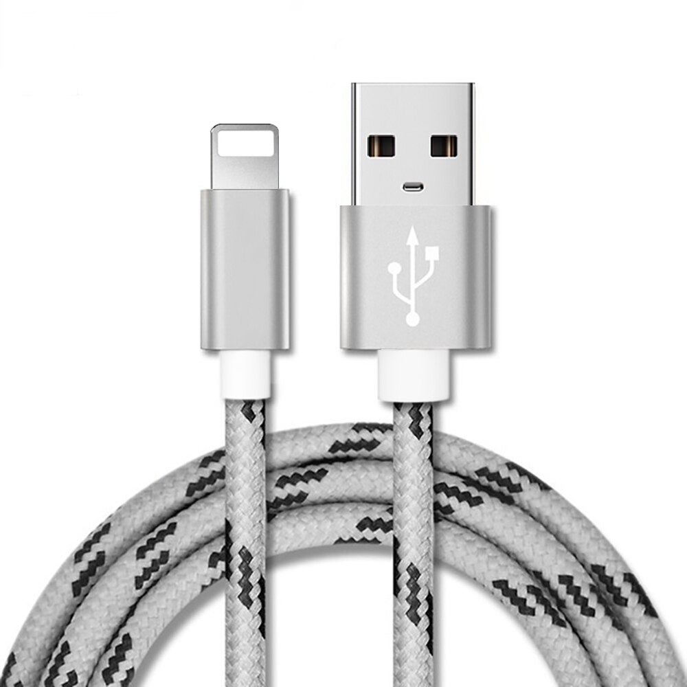 Usb Kabel Quick Charger Data Kabel Metalen Nylon Gevlochten Cablefor Iphone Xs Max Xr Plus 5 5S Se Ipad mini Snelle Opladen Data Draad: For iphone Silver / 2m