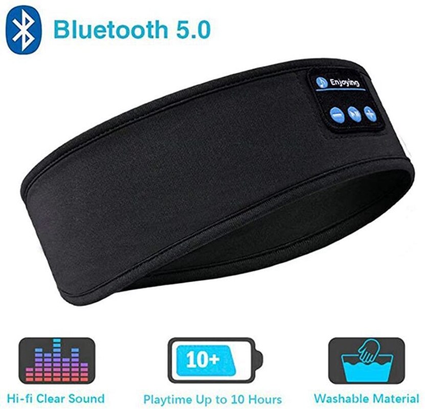 Bluetooth Slapen Hoofdtelefoon Sport Hoofdband Dunne Zachte Elastische Comfortabele Draadloze Muziek Oortelefoons Oogmasker Voor Side Sleeper: Black