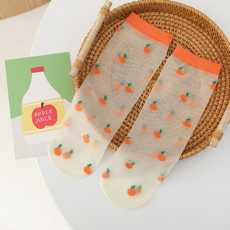 Kids Summer Nylon Knee High Socks With Print Children Toddler Girls Baby Boys Mesh Thin Cute Tube Invisible Long Socks Kawaii: orange