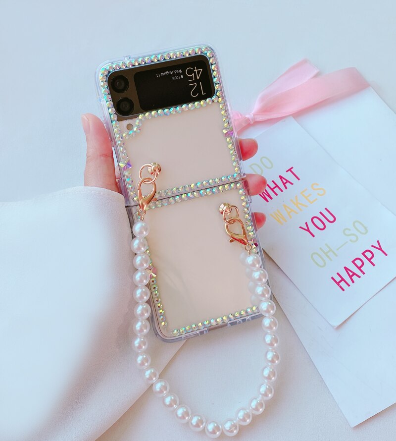 Pearl Bracelet Chains Rhinestone Phone case For Samsung Galaxy Z Flip / Z Flip 3 Diamond Cover: Galaxy Z Flip / 1