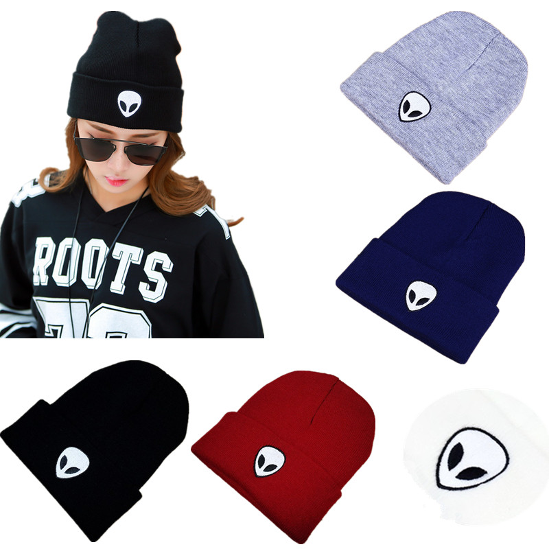 CANCHANGE Autumn Winter Hat Knitted Hat Wool Women Solid Color Alien Pattern Beanies Soft Cap Men Women Hats Christmas
