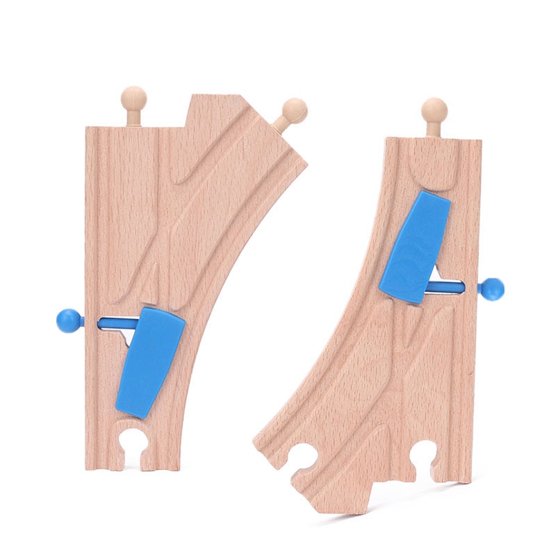 Blauw Houten Trein Spoor Accessoires Y-Switch Junction Switching Spoor Educatief Spoorweg Speelgoed Bloques De