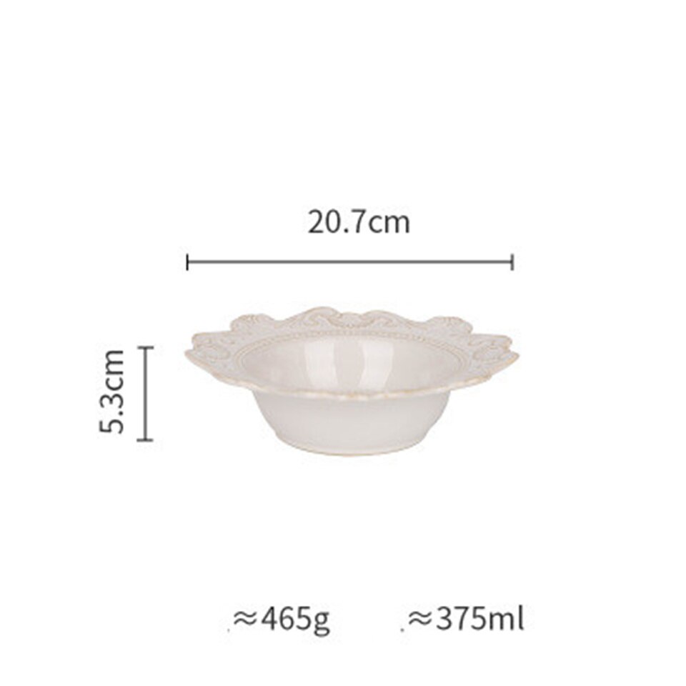Vintage Relief Glazed Ceramic Food Dish Plate Fruit Dessert Plate Dish Meal Pasta Plate Soup Noodle Bow Plate Dishes Dinnerware: SKU-09