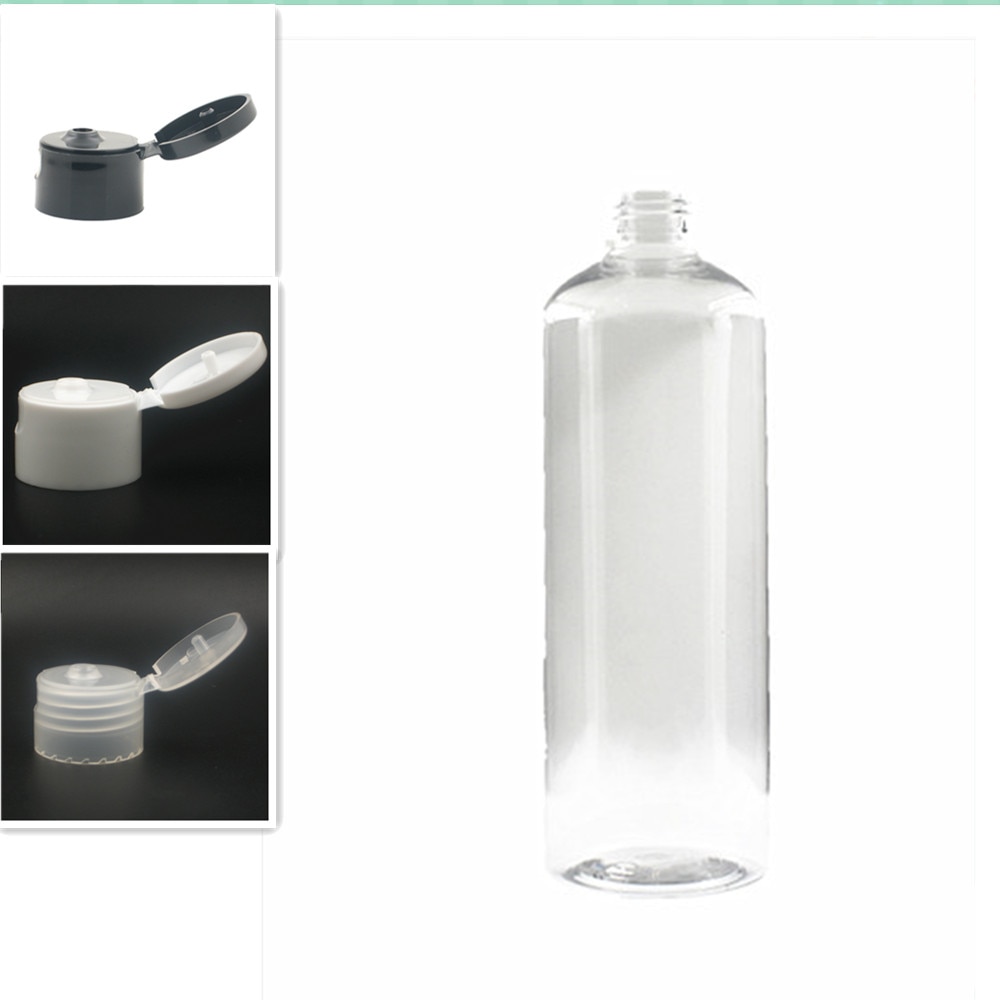 empty white/black Dispensing Caps Plastic Bottles, 500ml clear PET bottle with flit top cap