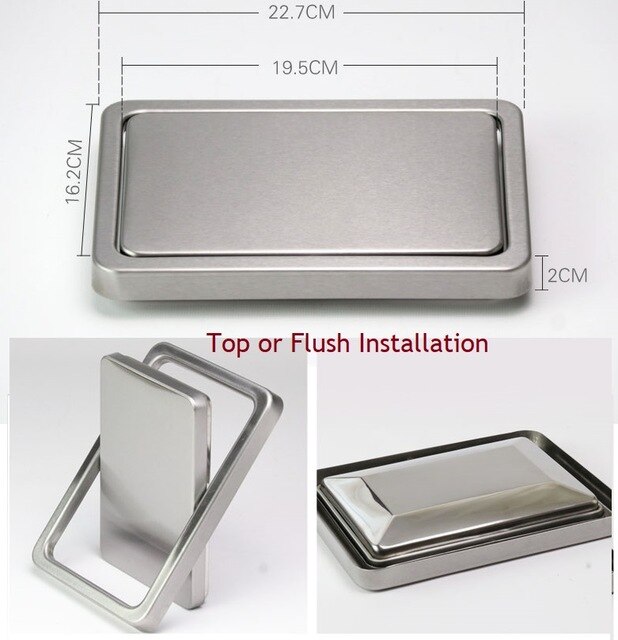 Tapa abatible empotrada de acero inoxidable con equilibrio incorporado, tapa abatible, cubo de basura, cubo de basura, tapa abatible para encimera de cocina, Cenicero: Square brush top