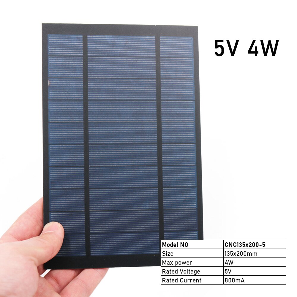 5V Solar Panel 2/3/4/5/7W Output USB Solar Cell Outdoor 18650 Battery Charger USB Female Port 5V Charge Regulators Solar Panel: 5V 4W