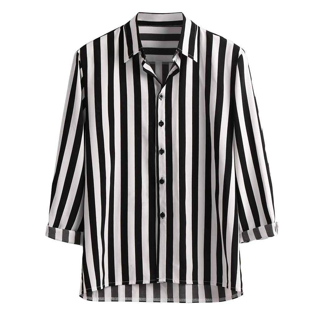 Camisas informales a rayas para hombre, ropa de calle, camisa negra de manga larga, de verano