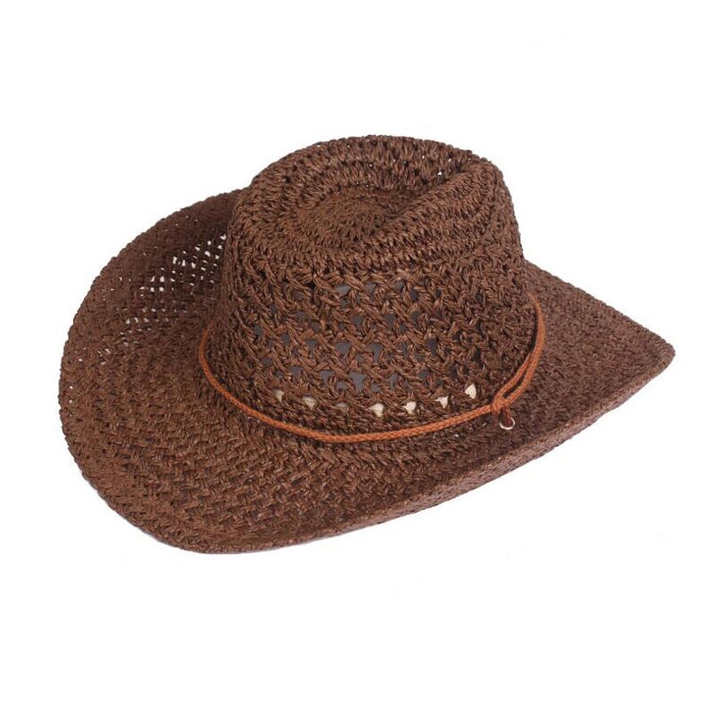 Mænd cowboy western hat unisex hæklet halm chapeau voksen panama kasket udendørs strand hatte og kasketter til mænd sommer hat kvinder