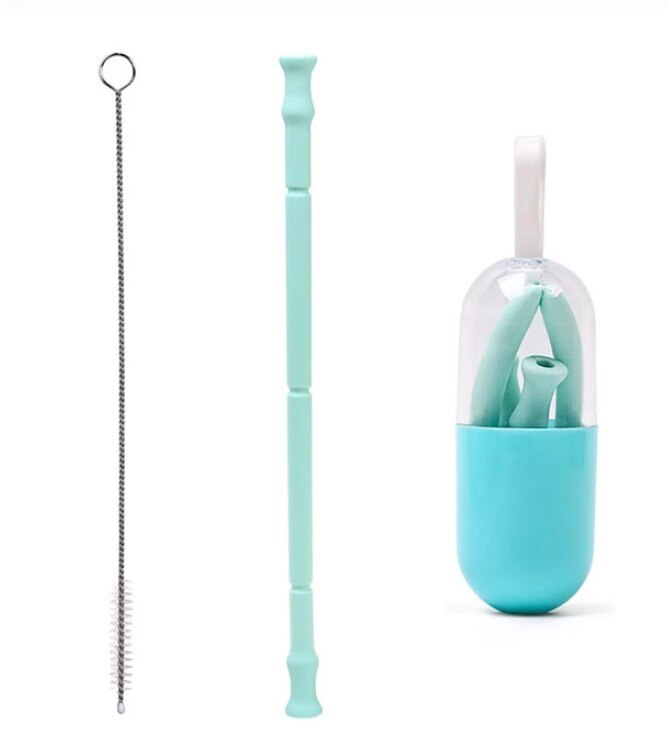 Cannuccia pieghevole pieghevole in silicone cannuccia riutilizzabile con custodia per il trasporto e spazzola per la pulizia per bevande da viaggio per l'casa ufficio: verde