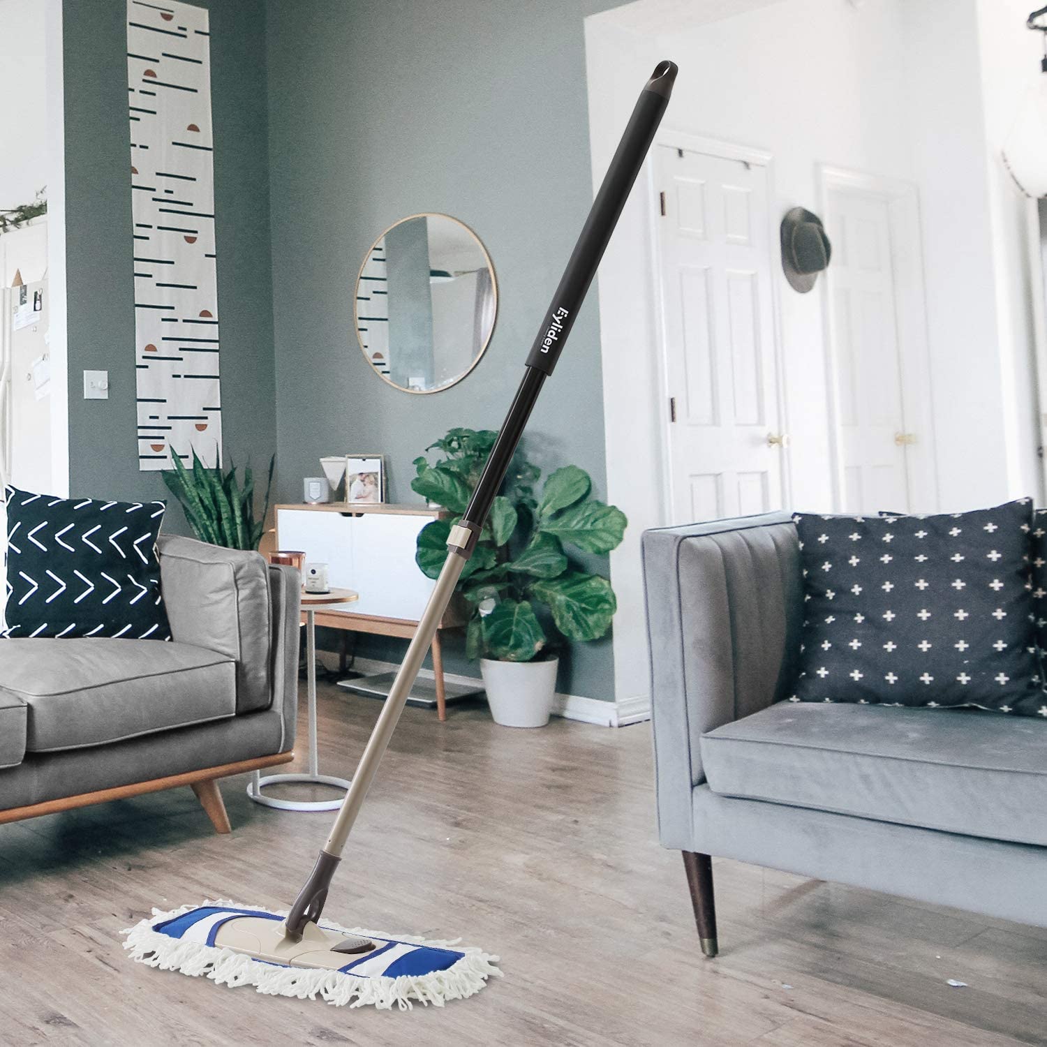 Flat Mop Microfiber Mops for Floor Cleaning with Extendable Adjustable Handle and 2 Washable Mops Pads for Wet & Dry Floor Clean