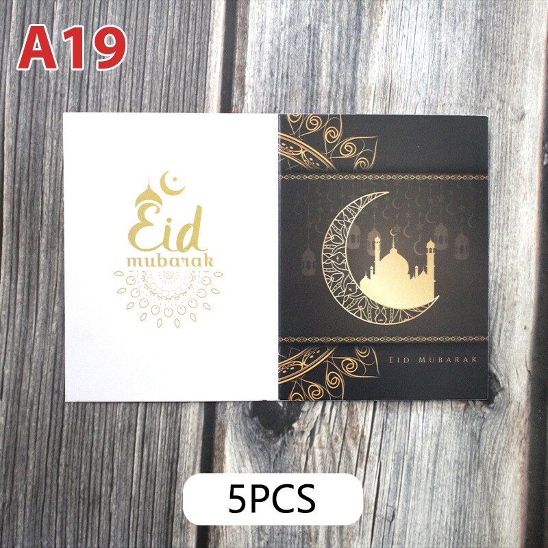 5pcs/set EID MUBARAK Greeting Card Muslim Eid Mubarak Ramadan Blessing Card Ramadan Decoration Festival Card Wish Card: A19