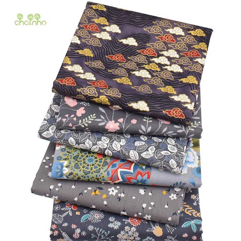 Chainho,6 Stks/partij, Donkergrijs Bloemen, Twill Katoen Stof, Patchwork Kleding, diy Naaien En Quilten Fat Quarters Materiaal Voor Baby & Kind