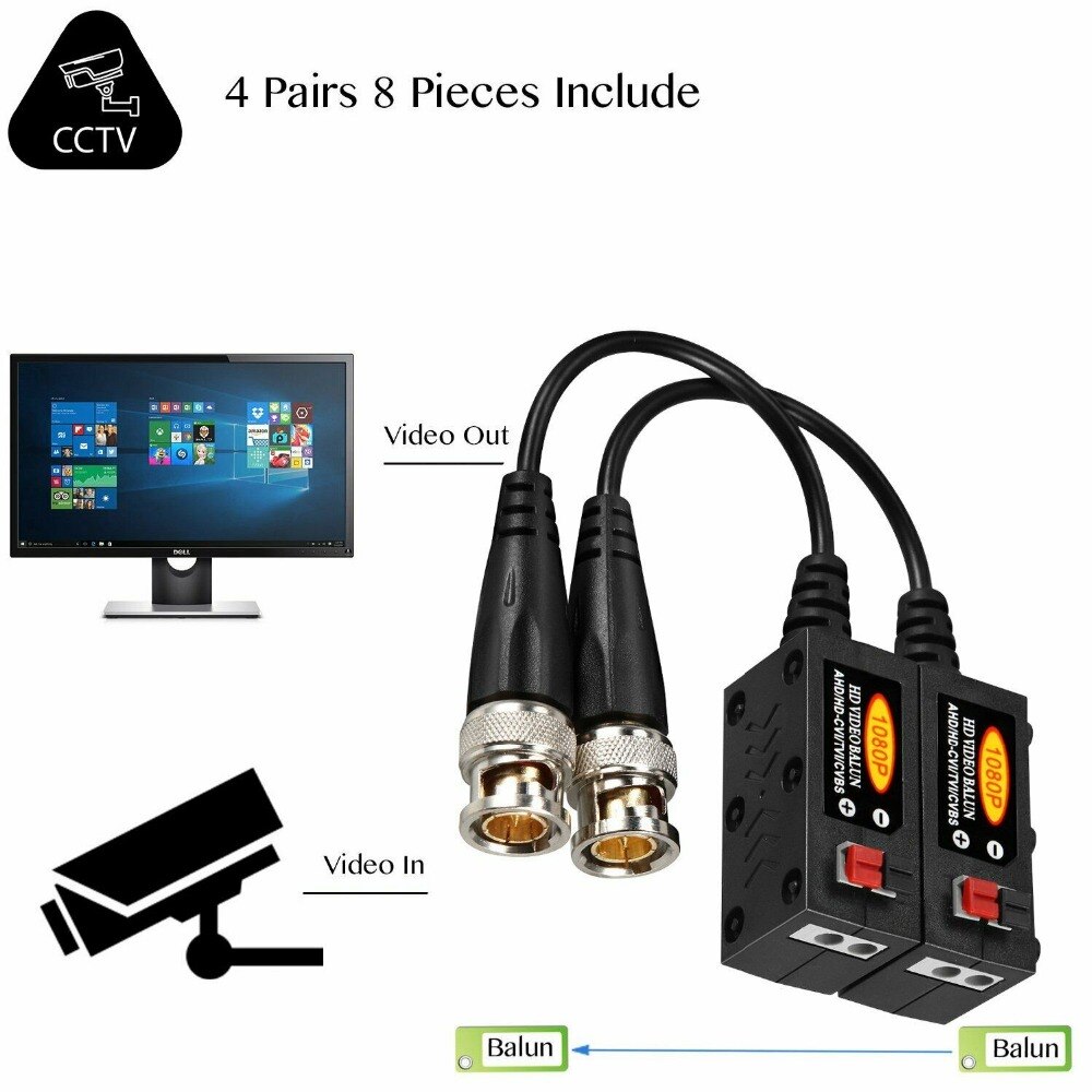 1080P 4MP 5MP 8MP AHD/HD-CVI/TVI/CVBS Passive HD Video Balun Transmitter 4 Pairs (UTP Up to 350M-600M)