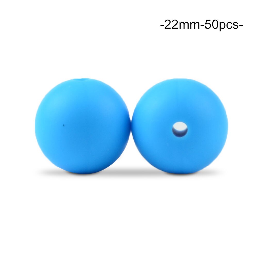 Cuentas de dentición de silicona redondas sueltas de 22MM, 50 unidades/lote para collar de dentición de silicona, cuentas de silicona, mordedor de bebé libre de BPA: deep skyblue