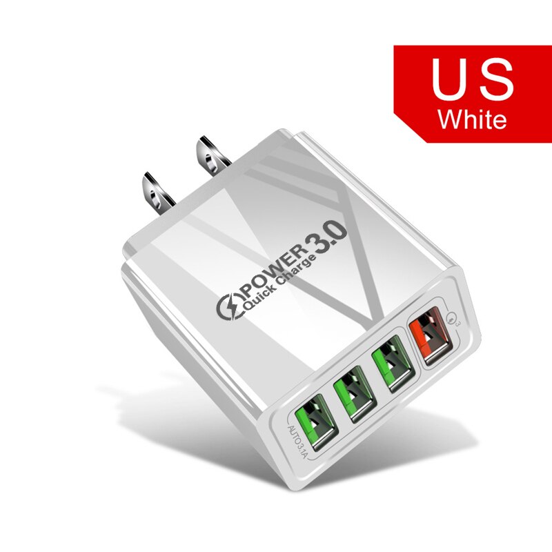 Eqz 48W Schnell Ladegerät 3,0 USB Ladegerät Für iphone Samsung Tablet EU UNS Stecker Wand Handy Ladegerät Adapter schnelle Lade: US White 4 Ports