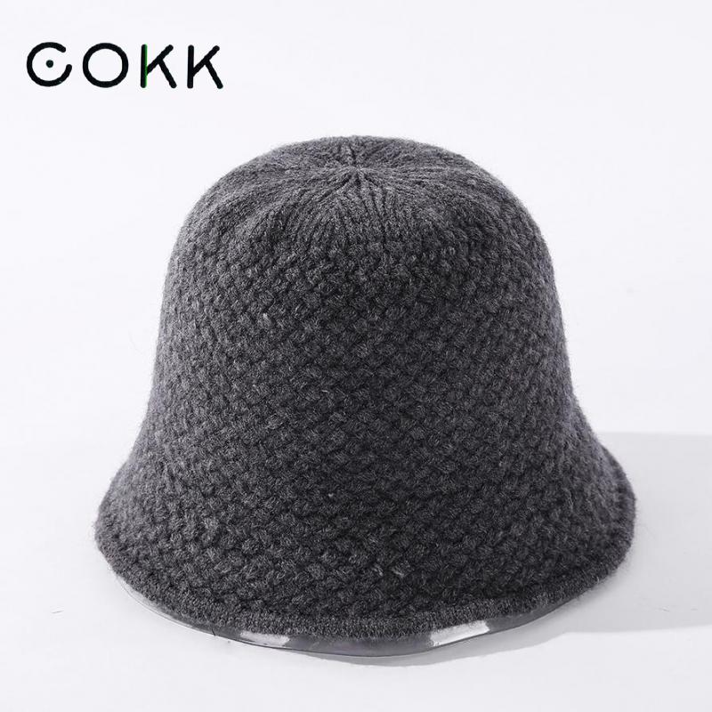 Cokk hue kvinders vinter uld strikke bøttehue vintage fiskerhue ensfarvet tyk varm vinterhue japan koreansk stil