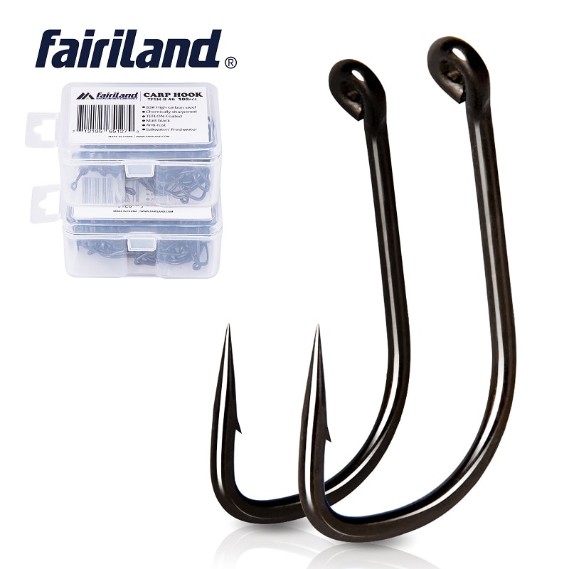 100Pcs/lot barbed fishing hooks TFSH-B fishhooks 2# 4# 6# 8# 10# Black TEFLON Coated high carbon steel Carp Fishing Hook 50 PCS