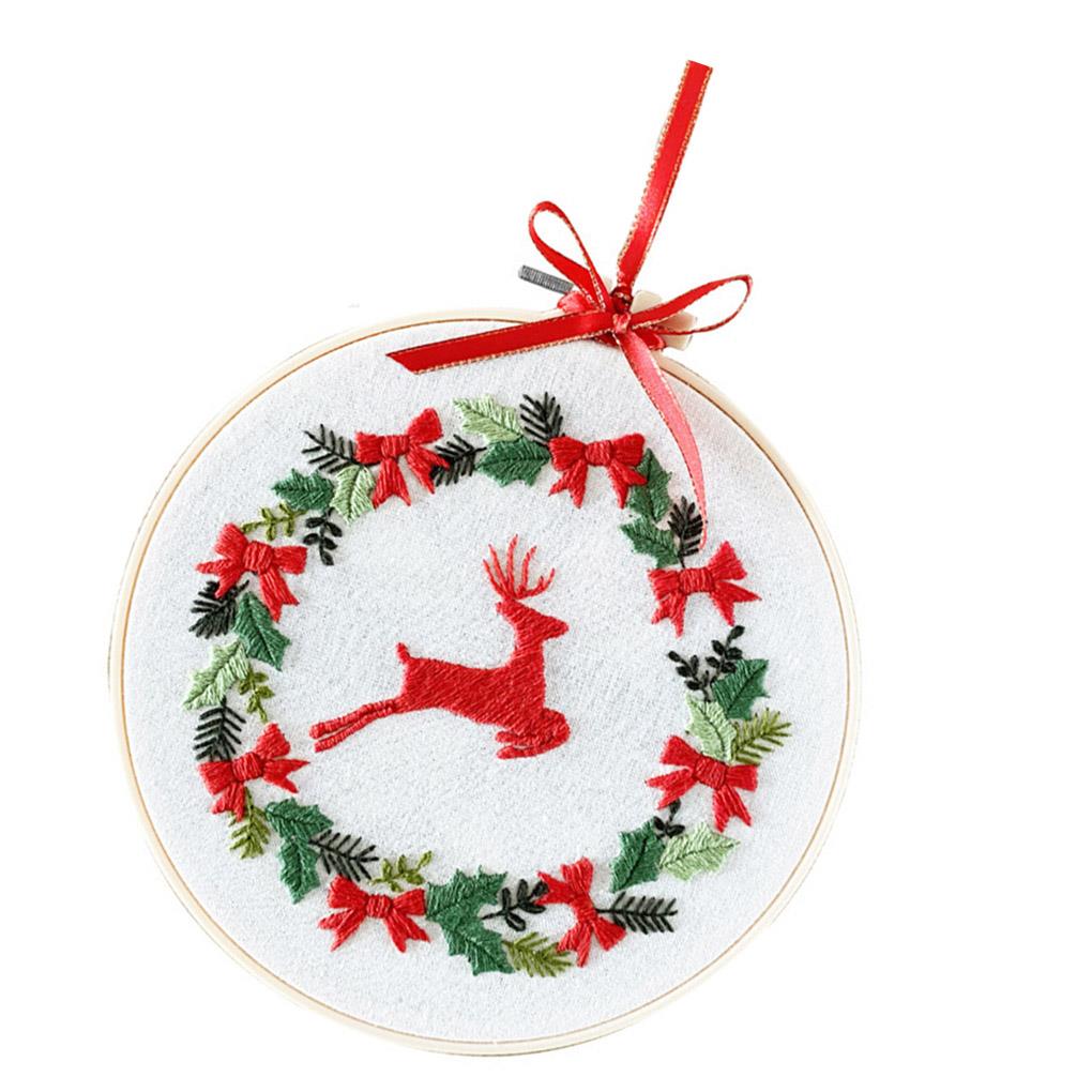 Christmas Embroidery Stitch Starter Kit DIY Handmade Xmas Pattern Cloth Embroidery Hoop Beginner Embroidery Round Cross Stitch