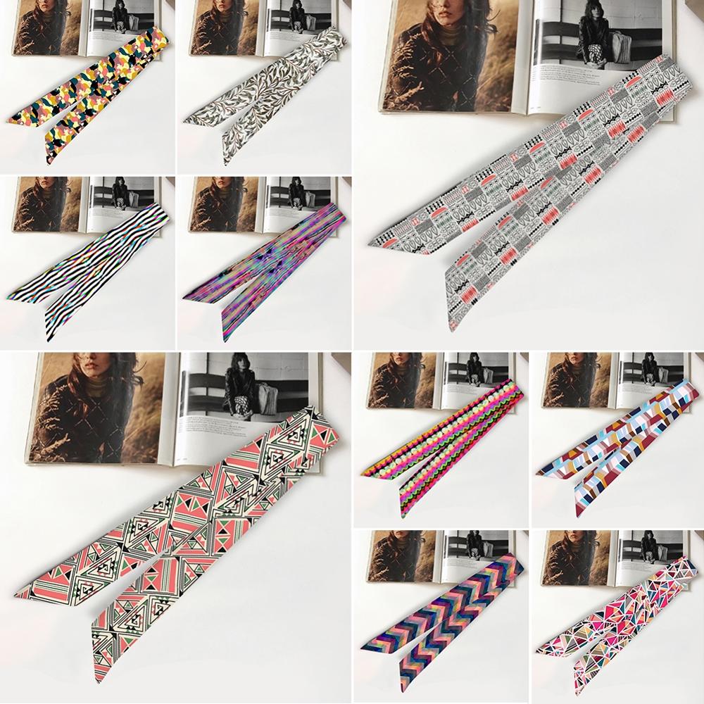 95cm*5cm Women Small Silk Long Scarf Irregular Printed Twill Skinny Scarves Hand Bag Ribbons Cloth Accessories