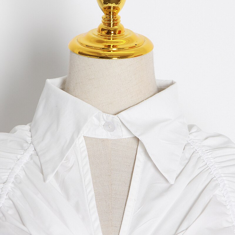TWOTWINSTYLE-Blusa fruncida informal para mujer, blusa con cuello de solapa y manga larga, camisa corta calada, ropa para mujer