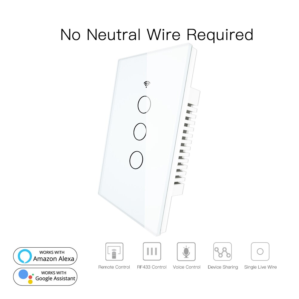 Rf433 slimme wifi-wandschakelaars zonder neutrale draad nodig, slimme wandschakelaar met één draad, werkt met alexa en google home 170-250v: 3 gang wit
