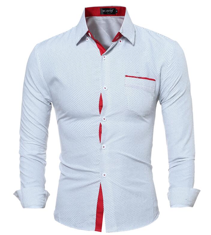 Herretøj herreskjorte wave point slank langærmet skjorte afslappet herreskjorte social plus størrelse m -4xl: Hvid / Xxxl