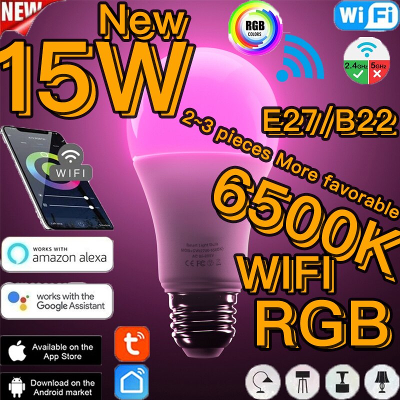 15W Slimme Lampen Dimbare Rgb Magic Led Lamp AC85-265V Wifi Of Ir Afstandsbediening Compatibel Met Tuya App alexa Google Thuis