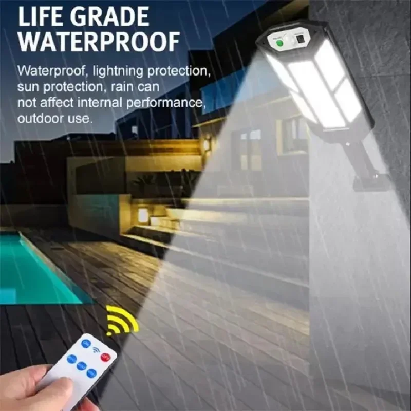 Nieuwste led-lampen op zonne-energie , 9900lm buitenlampen op zonne-energie met bewegingssensor, 4 standen, waterdicht ,  ip65 tuinlampen op zonne-energie voor op straat of in de tuin.