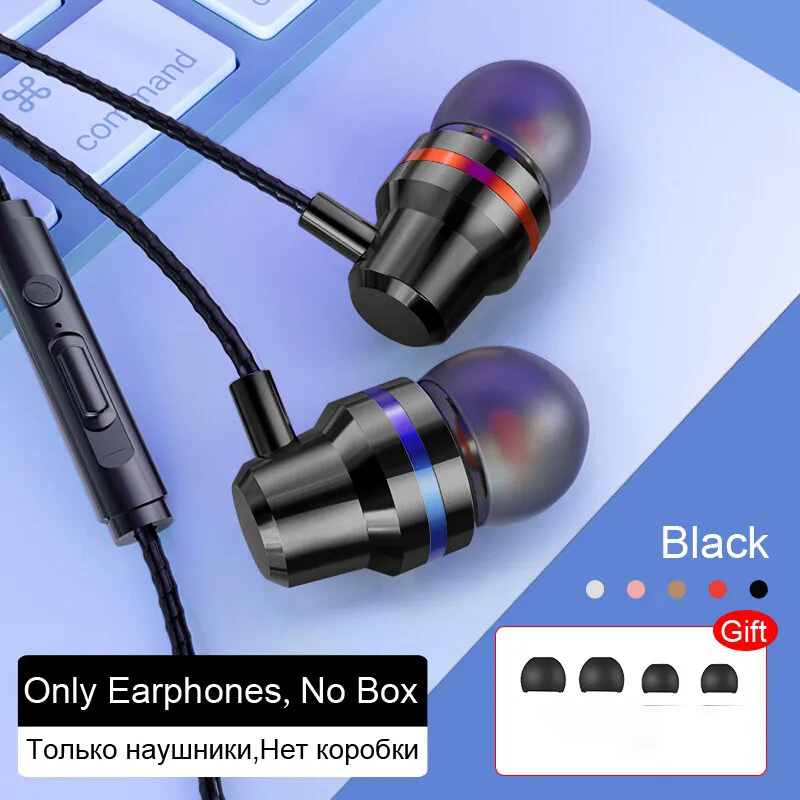 Kabel gebundene Kopfhörer 3,5mm Sport Ohrhörer Telefon Headset 4d Stereo Headset mit Mikrofon Lautstärke regler Musik Ohrhörer für Xiaomi Huawei: Black