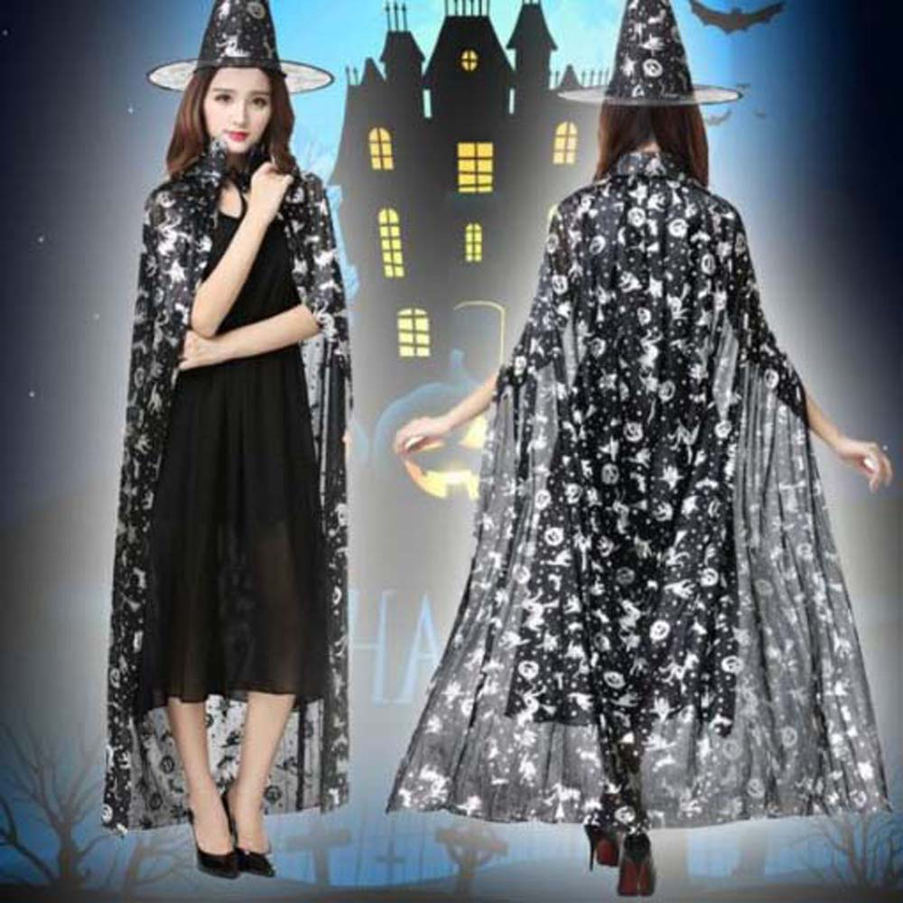 Trajes de desempenho na moda conjuntos de manto de halloween bonés de bruxa abóbora trajes assustadores cosplay bat chapéu roupas de bruxa das mulheres dos homens