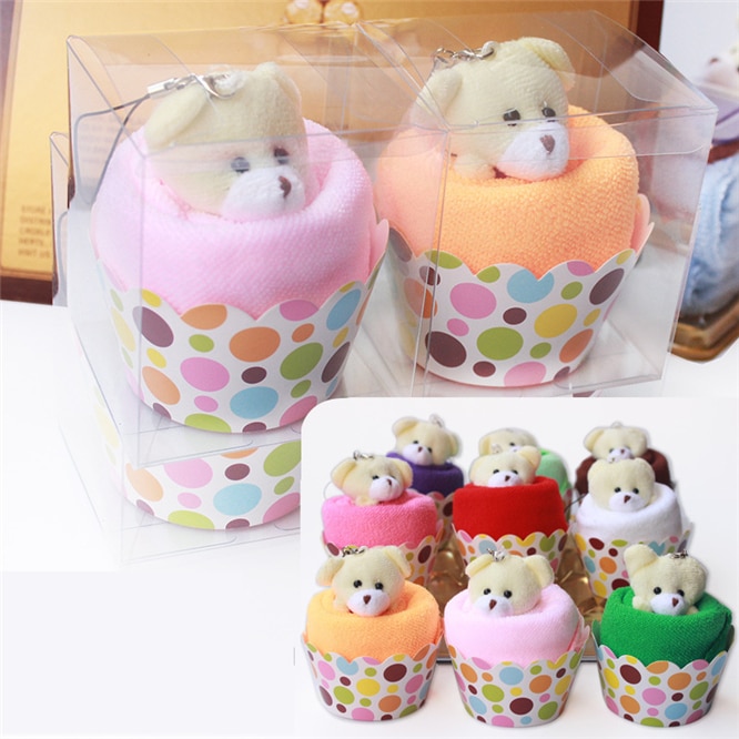 Toalla de cara con forma de pastel con oso encantador, Toalla de baño de fibra Natural ecológica, toalla de mano para bebé, de boda, 10 juegos