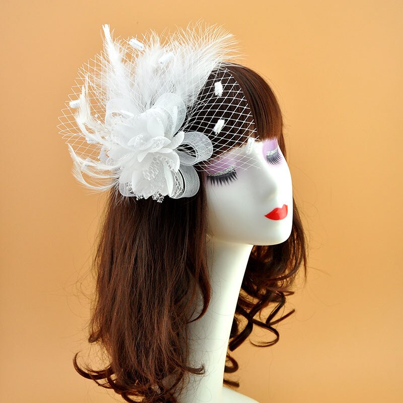 Mode Mesh Fascinators Hoed Vrouwen Wedding Cocktail Thee Party Solid Bloem Veer Tovenaar Hoofddeksels Bruids Haaraccessoires