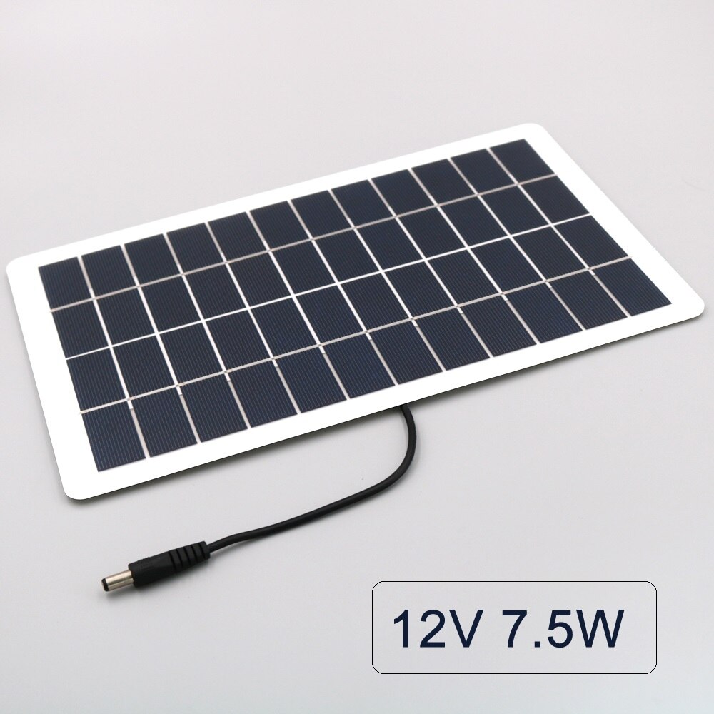 Panel Solar de 12V, 6V de CC, 5W, 7,5 W, DC5.5 x 2,1, cargador de batería, regulador de voltaje, Banco de energía, célula Solar para exteriores, 18650, 3,7, 7,4 y 12,6 V: 12V 7.5W