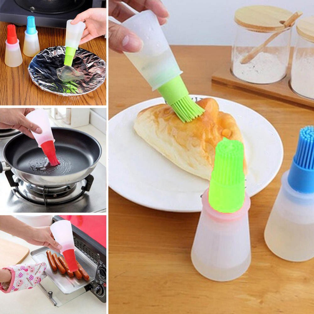 3Stck Tragbare Heften Pinsel Silikon Flasche Mit Pinsel Für Küche Backen BBQ Gebäck Backen Werkzeuge