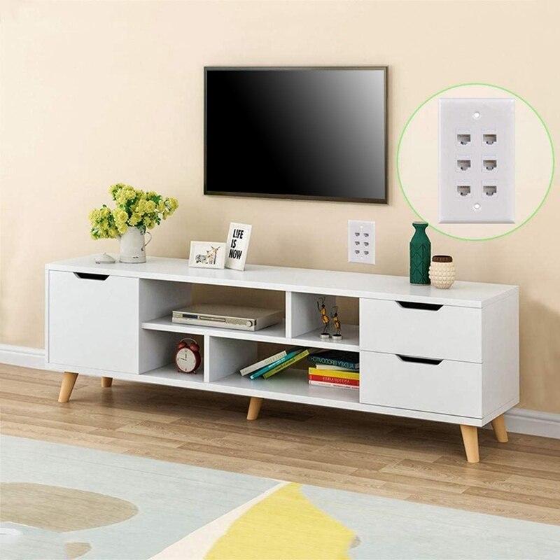 Kot6 płyta ścienna 6 portów z 1 banda niskiego napięcia uchwyt montażowy robić Kot5E, Kot6, Kot6A, Kot7 kable sieciowe, biały