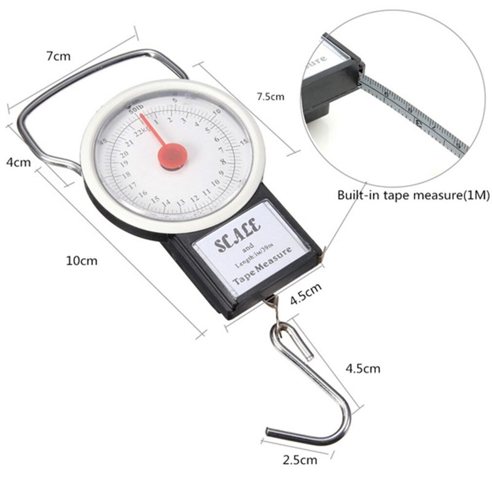 22kg Portable Hanging Scale Balance Fish Hook Said Weighing Balance Kitchen With Measuring Tape Measure Fishing Scales