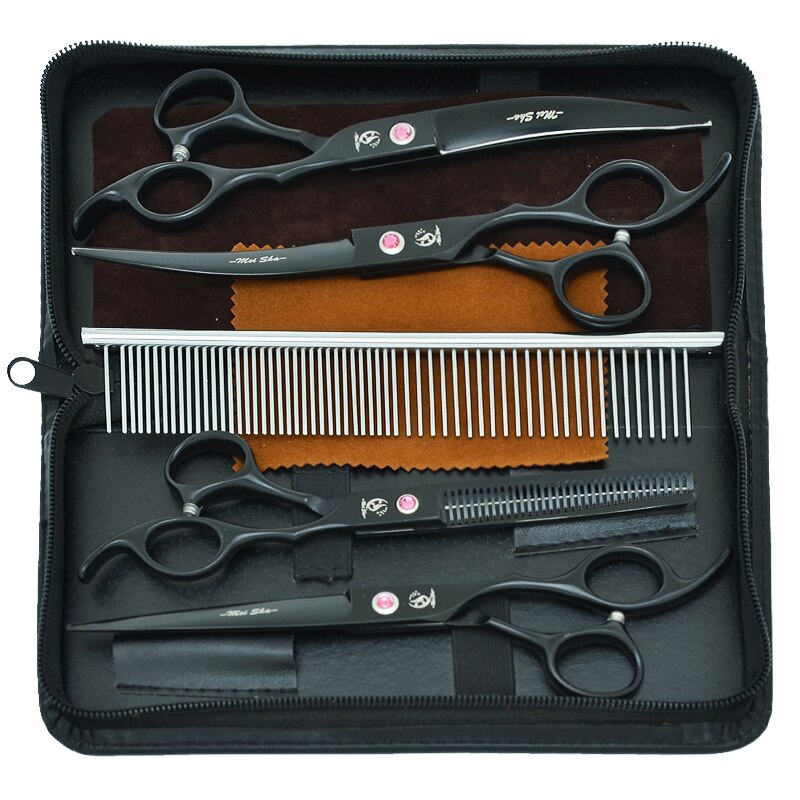 7" Japan 440C Dog Shears Pet Grooming Scissors Straight Curved Cutting Thinning Tijeras Animal Hair Trimmers B0032A