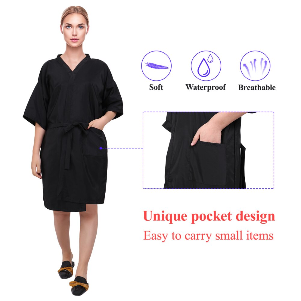 Lurrose salon klant jurk gewaad v-hals spa hotel kapper gast kleding kapperscape (zwart)
