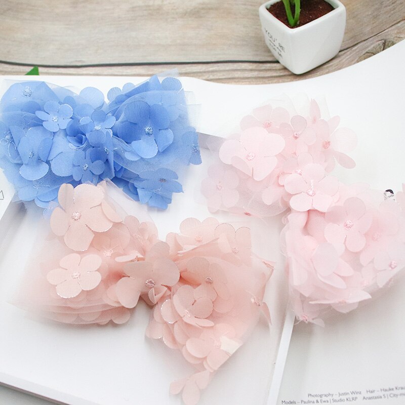 Mooie 3D Opknoping Bloem Mesh Hair Bows Kleurrijke Gradient Regenboog Kleur Haar Clip Prinses Haarspelden Hairbow Haaraccessoires